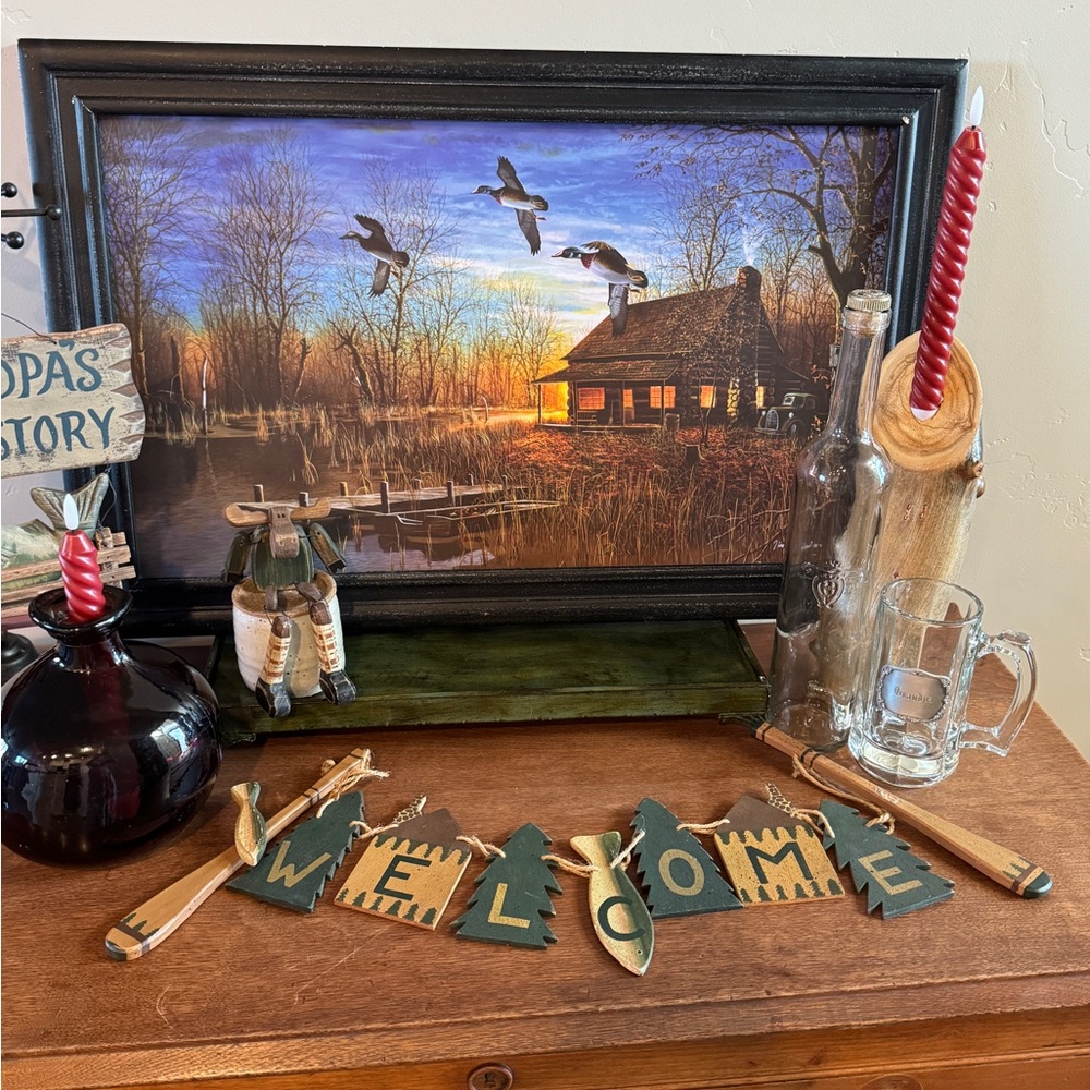 Rustic Cabin Wooden Welcome Sign Oars Fish Vintage Grandpa Fishing Decor - Picture 17 of 17